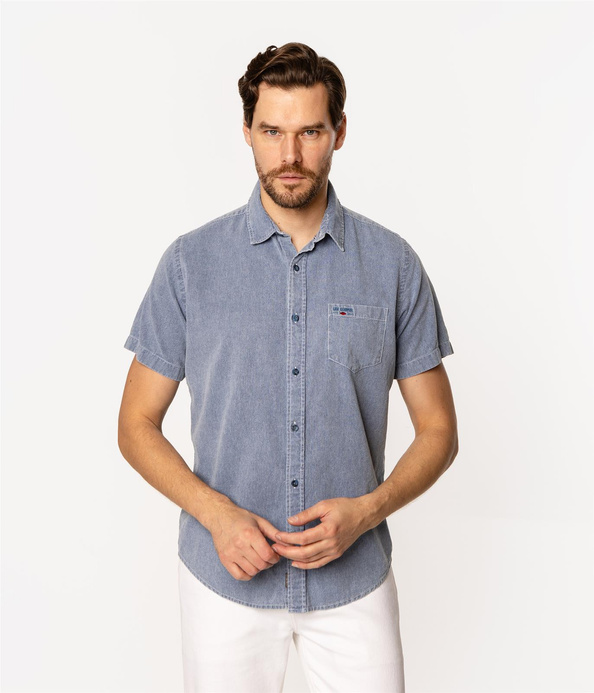 Koszula męska regular z krótkim rękawem WILL2 1141 DENIM INDIGO