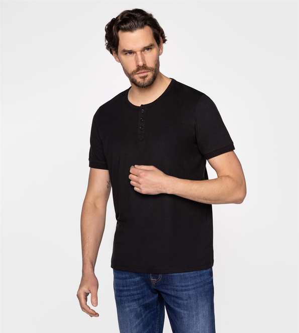 T-shirt z rozpinanym dekoltem HENLEY 4587 BLACK