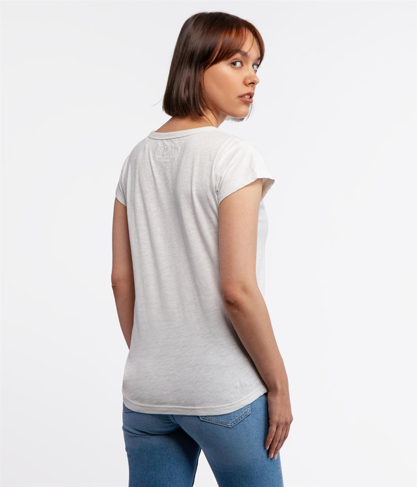 T-shirt z kieszenią i dekoltem w serek OLIVIA 4045 WHITE