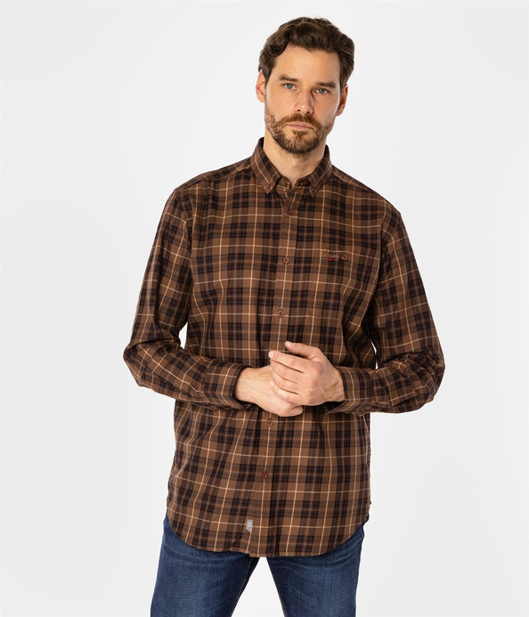 Koszula męska comfort w kratę NEW TENBY 10KZ BROWN