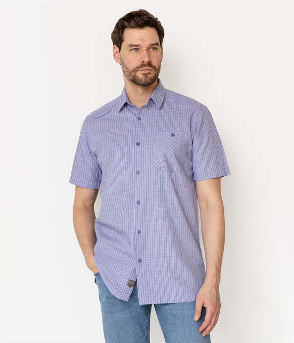 Koszula męska regular z krótkim rękawem REVIO2 KL14 SKIPPER BLUE