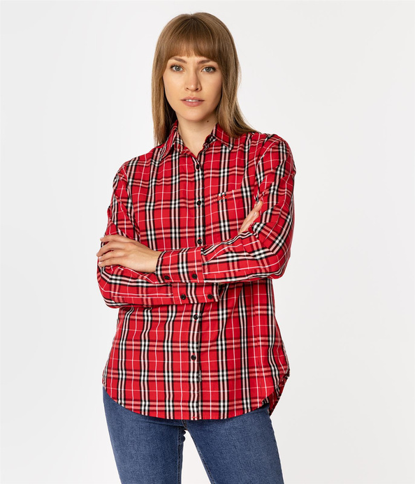 Koszula damska oversize w kratę LENA 2489 RED CHECK