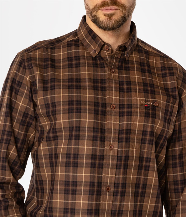 Koszula męska comfort w kratę NEW TENBY 10KZ BROWN