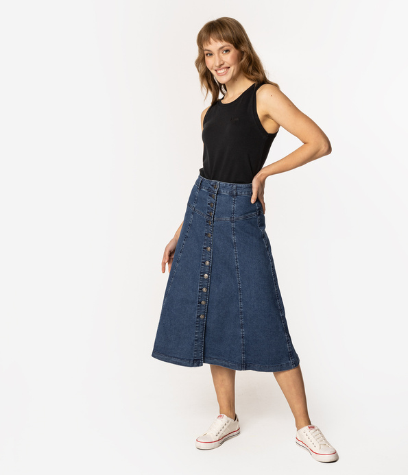 Jeansowa spódnica midi z guzikami IMELIA 2489 DOUBLE STONE