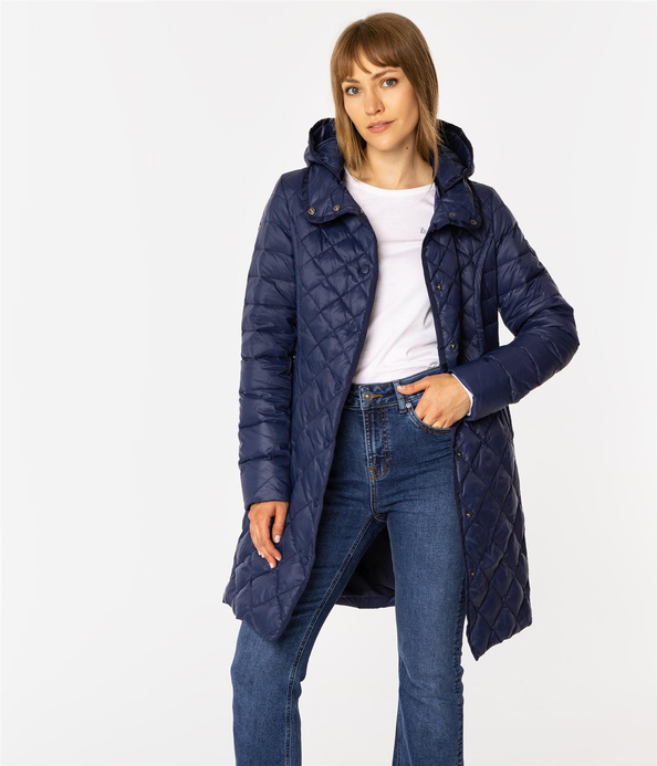 Pikowana puchowa kurtka damska z odpinanym kapturem PIKA2 8809 NAVY