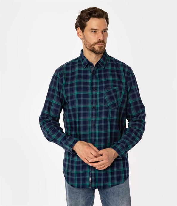 Koszula męska regular w kratę SCOTT 5737 GREEN INDIGO
