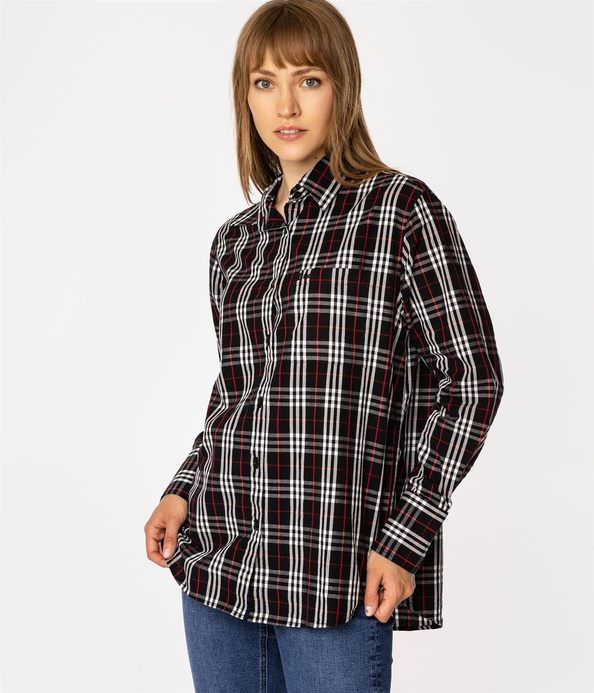 Koszula damska oversize w kratę LENA 2489 BLACK CHECK