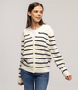 Kardigan w kontrastowe paski JOANA 8515 OFF WHITE