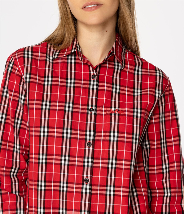 Koszula damska oversize w kratę LENA 2489 RED CHECK