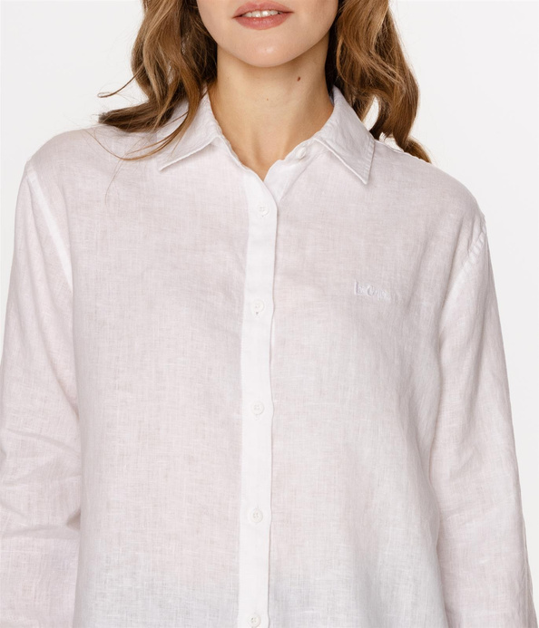 Lniana koszula damska regular z długim rękawem LINA 2020 WHITE