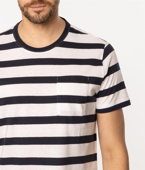 T-shirt męski z lnem w paski POCKET4 8515 NAVY BLAZER