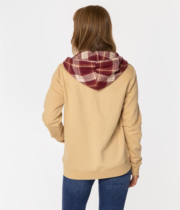 Rozpinana bluza damska z kapturem w kratę SAMIRA 4561 WARM SAND