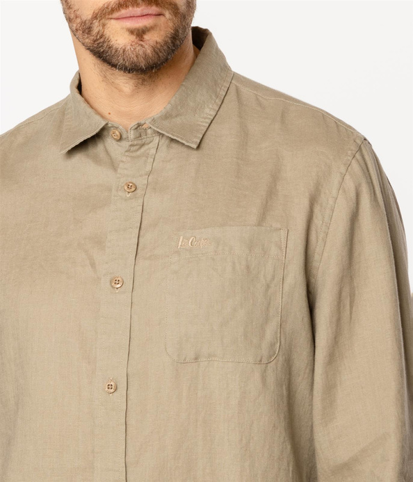 Lniana koszula męska regular z długim rękawem ROGER 2020 COVERT GREEN