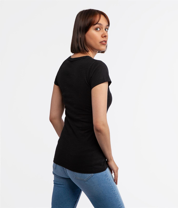 Dopasowany t-shirt z bawełny slub z lnem ISLA2 8041 BLACK