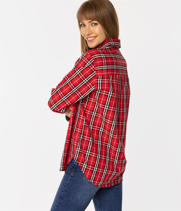 Koszula damska oversize w kratę LENA 2489 RED CHECK