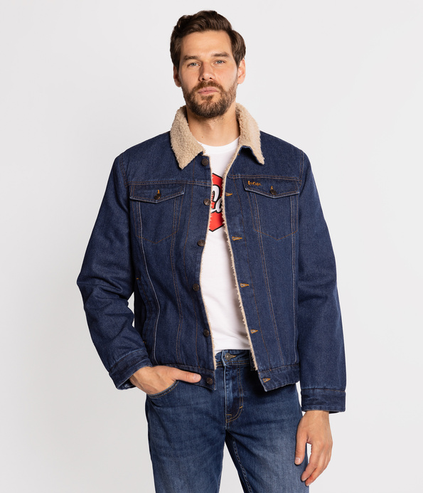 Jeansowa kurtka z futrzastym kołnierzem BERG 2023 STONE