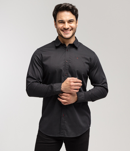 Koszula męska regular z długim rękawem REY 59ZM BLACK