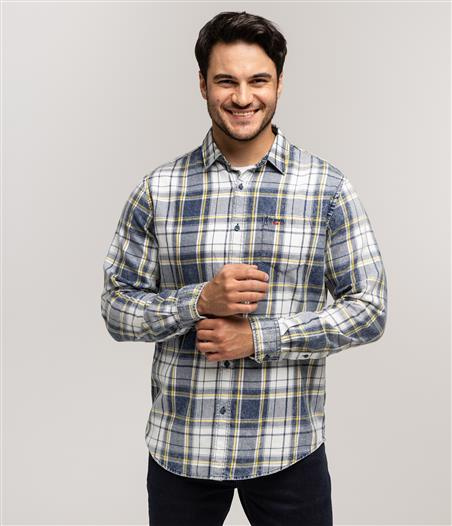 Koszula męska regular z długim rękawem WILL 2109 YELLOW INDIGO