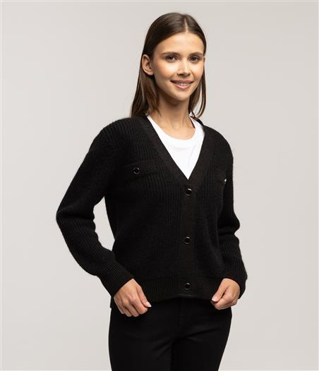 Kardigan z wełną z alpaki SONG 7084 BLACK