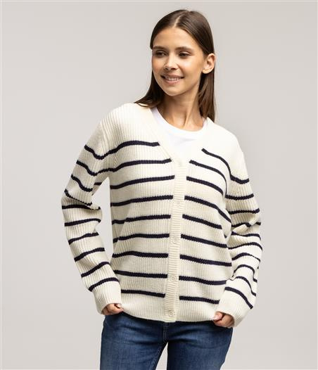 Kardigan w kontrastowe paski JOANA 8515 OFF WHITE