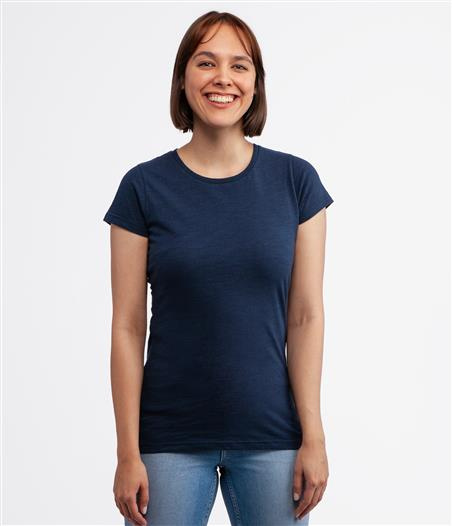 Dopasowany t-shirt z bawełny slub z lnem ISLA2 8041 NAVY